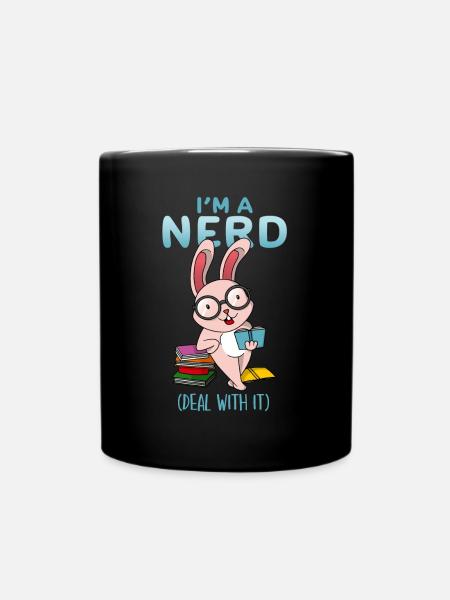 Lustiger Nerd Hase Bücherwurm Buchliebhaber Leser - Tasse einfarbig - Schwarz