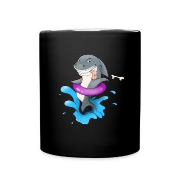 Funny shark around holiday shark with tourists - Full Colour Mug - black - Front