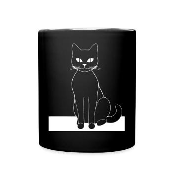 Lustige Katzensilhouette Freche Spaßkatzen - Tasse einfarbig - Schwarz - Vorne