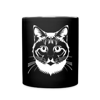 Lustige Katzensilhouette Freche Spaßkatzen - Tasse einfarbig - Schwarz - Vorne
