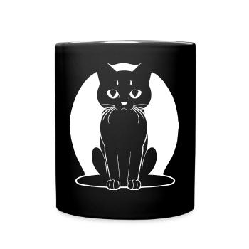 Lustige Katzensilhouette Freche Spaßkatzen - Tasse einfarbig - Schwarz - Vorne