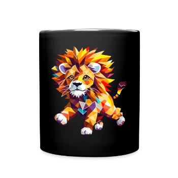 Geometric lion in a blaze of color - Full Colour Mug - black - Front