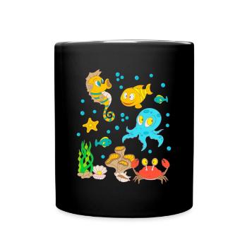 Unterwasser Tiere Meeresbewohner Aquarium Kinder - Tasse einfarbig - Schwarz - Vorne