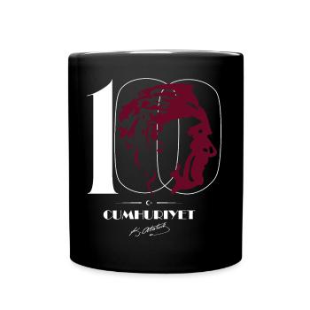 Ataturk Silhouette 100 Years of Cumhuriyet - Full Colour Mug - black - Front