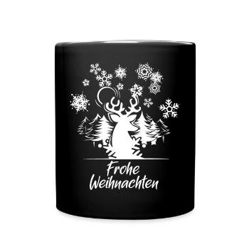 rentier schnee xmas Weihnachten Elch Wald Winter - Tasse einfarbig - Schwarz - Vorne