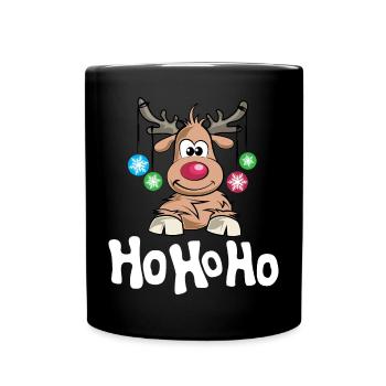 hohoho christmas baubles xmas reindeer comic - Full Colour Mug - black - Front