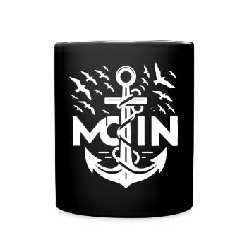 Moin, norddeutscher Gruß als maritimes Design - Tasse einfarbig - Schwarz - Vorne