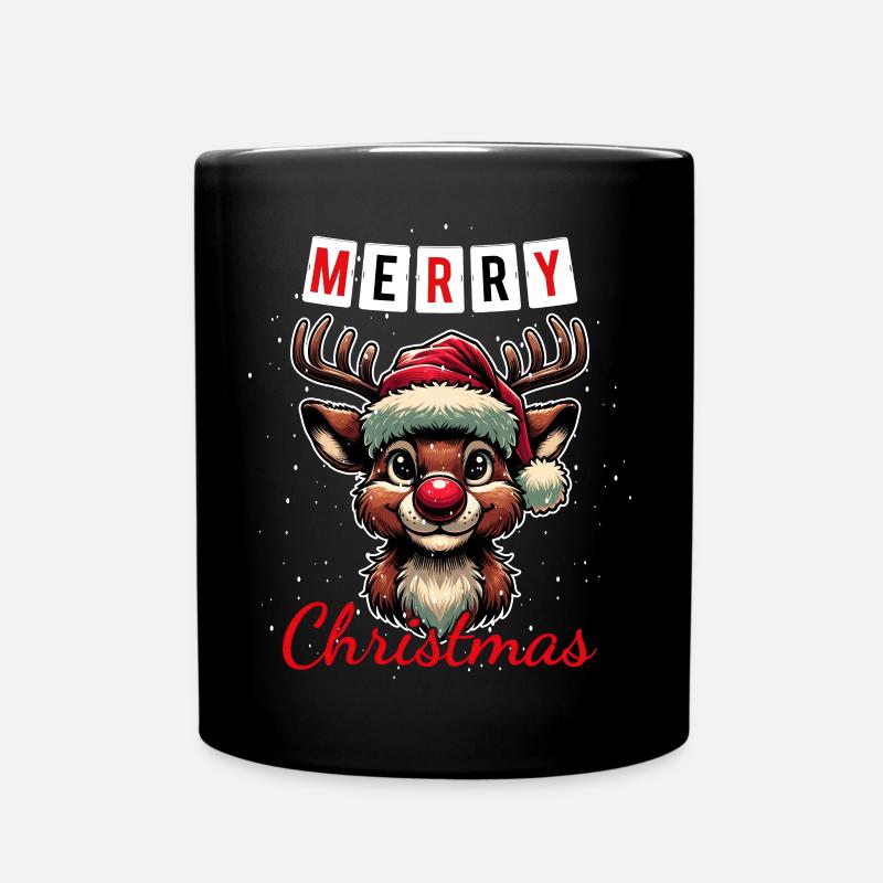 Frohe Weihnachten mit Rudolph: Festliches Design - Tasse einfarbig - Schwarz