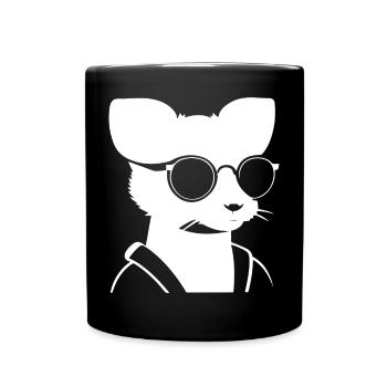 Frettchen mit Sonnenbrille Coole Frettchen - Tasse einfarbig - Schwarz - Vorne