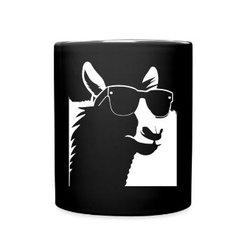 Drôle d’alpaga portant des lunettes de soleil cool alpagas - Mug uni - noir - Devant