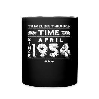 Vintage Time Travel Birthday Design April 1954 - Full Colour Mug - black - Front