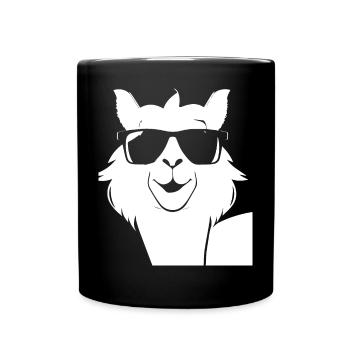 Lustiges Lama mit Sonnenbrille Coole Lamas - Tasse einfarbig - Schwarz - Vorne