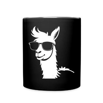Lustiges Lama mit Sonnenbrille Coole Lamas - Tasse einfarbig - Schwarz - Vorne