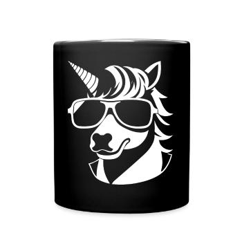 Lustige Einhörner mit Sonnenbrille Cooles Einhorn - Tasse einfarbig - Schwarz - Vorne