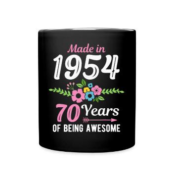 70. Geburtstag Jahrgang 1954 Blumen 70 Jahre - Tasse einfarbig - Schwarz - Vorne