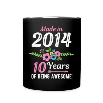 Fabriqué en 2014 Floral 10e anniversaire 10 ans - Mug uni - noir - Devant