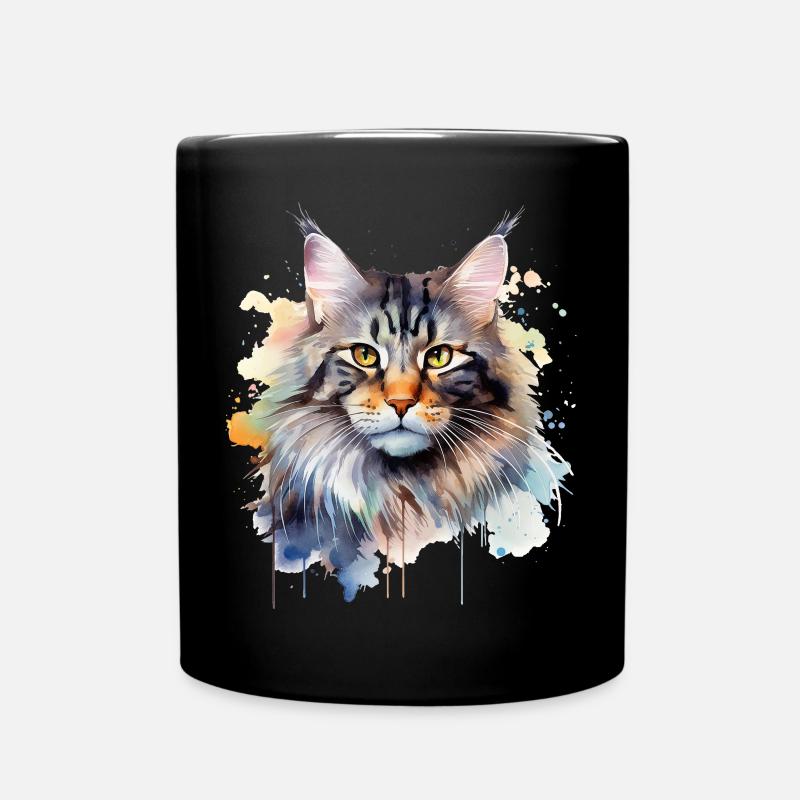 Katze Wasserfarben Maincoon - Tasse einfarbig - Schwarz