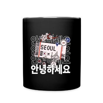 Hallo Annyonghaseyo Perfekt für deine Reise nach Seoul - Tasse einfarbig - Schwarz - Vorne