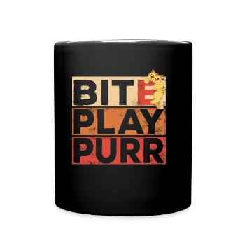 Bite, Play, Purr biting cute Kitty Design - Full Colour Mug - black - Front