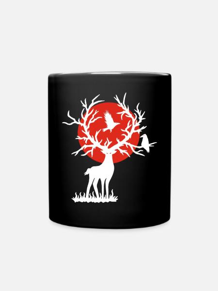 Der weiße Hirsch und die rote Sonne - Tasse einfarbig - Schwarz
