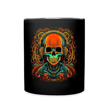 Skelett mit Kopfhörern - Tasse einfarbig - Schwarz - Vorne