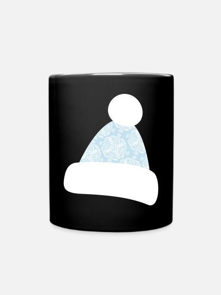 Pudelmütze Mütze Schneeflocken Après-Ski Winter - Tasse einfarbig - Schwarz