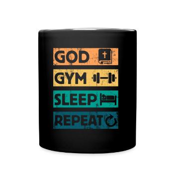 God Gym Sleep - Christian Faith Bible Workout - Full Colour Mug - black - Front