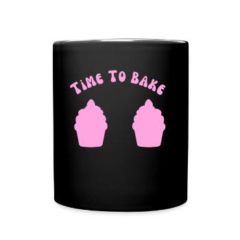"Time To Bake" Funny Cupcakes Baker Dessert - Full Colour Mug - black - Front