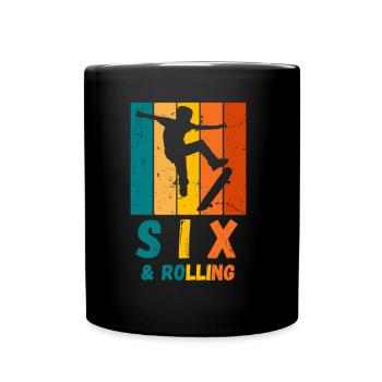 Skater Kids 6th Birthday Skateboard Boys - Full Colour Mug - black - Front