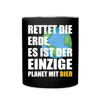 Bier Planet Retten - Tasse einfarbig - Schwarz - Vorne