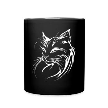 Cat Silhouette Outline Drawing Lineart Art - Full Colour Mug - black - Front
