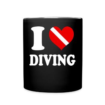 I Love Diving Heart Funny Witty - Full Colour Mug - black - Front