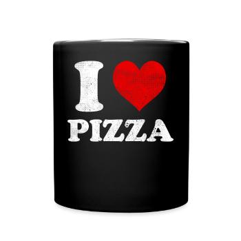 Ich liebe Pizza Herz Lustig Witzig Vintage - Tasse einfarbig - Schwarz - Vorne