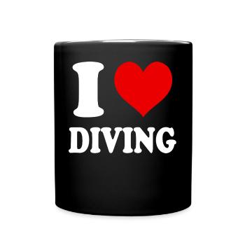 I Love Diving Dive Heart Funny Witty - Full Colour Mug - black - Front