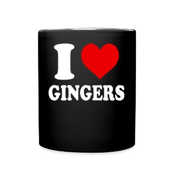 Ich liebe Ingwer, Herz, Lustig, Witzig - Tasse einfarbig - Schwarz - Vorne