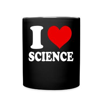 I Love Science Heart Funny Witty - Full Colour Mug - black - Front