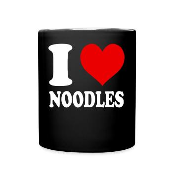 Ich liebe Nudeln, Herz, Lustig, Witzig - Tasse einfarbig - Schwarz - Vorne