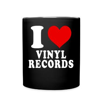 I Love Vinyl Records Heart Funny Witty - Full Colour Mug - black - Front