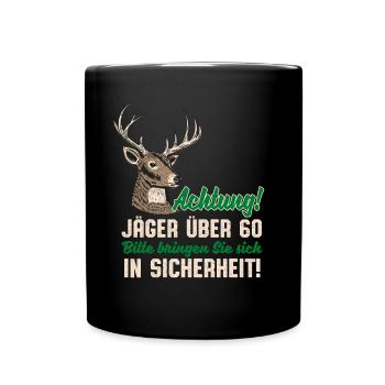 Jäger über 60 lustige Sprüche Hirsch Jagd Humor - Tasse einfarbig - Schwarz - Vorne