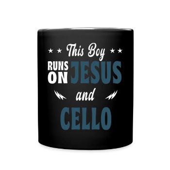 Dieser Junge lebt von Jesus und Cello - Tasse einfarbig - Schwarz - Vorne