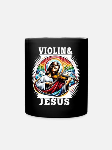 Violine und Jesus Christus Musik Design - Tasse einfarbig - Schwarz