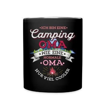 Camping Oma Campingplatz Camper Zelten Lagerfeuer - Tasse einfarbig - Schwarz - Vorne