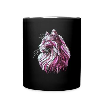 Pink cat head geometric art polygons - Full Colour Mug - black - Front