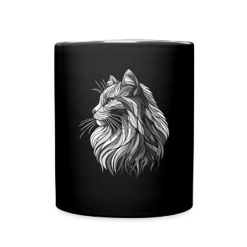 Schwarz-Weiß-Polygone Katzenkopf-Zeichnung - Tasse einfarbig - Schwarz - Vorne