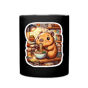 Capybara Ramen Bücher Lese Kawaii Anime - Tasse einfarbig - Schwarz - Vorne