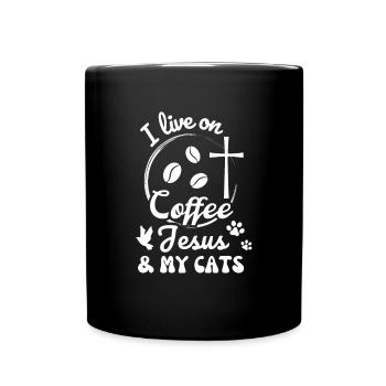 Coffee, Jesus and My Cats Christian - Full Colour Mug - black - Front