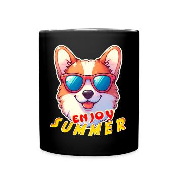 Sunny Corgi Summer Vibes - Full Colour Mug - black - Front