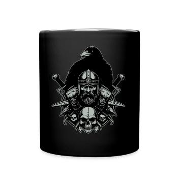Portrait viking avec un grand corbeau et des épées - Mug uni - noir - Devant