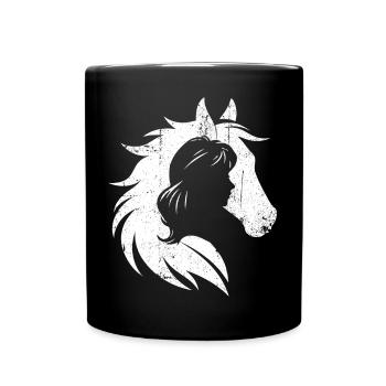 Mädchen Und Pferd Silhouette Porträt - Tasse einfarbig - Schwarz - Vorne