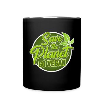 Save the Planet, go Vegan / Gesund, Nachnachhaltig - Full Colour Mug - black - Front